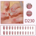 Pink and white gradient press-on nails with heart rhinestones, 24pcs set D230 - Pink White Gradient Rhinestone Heart (D230)