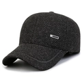 Gorra de béisbol de lana gris oscuro para hombre con forro térmico y logo metálico - Ajustable / Gris