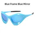 Occhiali da sole sportivi Y2K con montatura blu lucido e lenti a specchio blu trendy - Montatura Blu Lenti a Specchio Blu