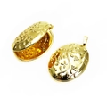 Macro shot of open and closed gold-plated oval locket pendants with floral engraving - Oval Style 3