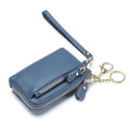 Blaue Leder-Geldbörse mit Litschi-Maserung, Handschlaufe und goldenem Schlüsselring - Denim-Blau
