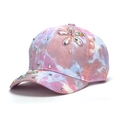 Kinder-Baseballkappe mit Strassblume und lebhaftem Regenbogen-Tie-Dye-Muster Finish - 52-54 / Rosa Blau Batiken (B)