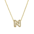18k gold plated necklace featuring a brass pendant with sparkling zircon initial N - Letter N
