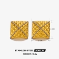 Golden square stainless steel stud earrings with lattice pattern and cross rhinestones - Quilted Criss-cross Beaded Style (Polished Square Studs - Gold) / Gold