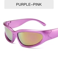Futuristic purple-pink metallic wrap cycling sunglasses with orange reflective lens - Pearly Purple Frame Pink Mirrored Lens