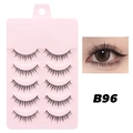 Natural false eyelashes set of 5 pairs with model B96 in a pink plastic tray - B96 Cotton Thread Stem - 5 Pairs
