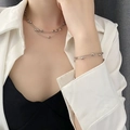 Multi-layer silver bead necklace and bracelet set in polished stainless steel for women - H6092 Oval Bead Snake Silver Necklace