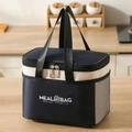 Borsa termica per il pranzo blu navy e beige con tasca a rete e stampa - Medio / Blu navy