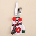 Christmas snowman cutlery holder with red earmuffs and plaid scarf for table decor - Heart Snowman Bag