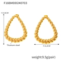 Golden twisted rope titanium steel teardrop earrings 3.8cm tall and 3.2cm wide - Gold