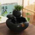 Black matte ceramic zen fountain with golden 'Zhao Cai' symbols for desktop decor - Lucky Wealth + Flower Pot - Square Black