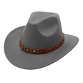 Chapeau fedora en laine grise avec bandeau en cuir serti de turquoises style western - Taille Unique (57cm) / Gris clair