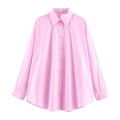Camisa de popelina rosa claro de manga larga con cuello de solapa para mujer - XS / Rosa