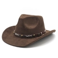 Classic dark brown suede western cowboy hat with studded leather band for men and women - M(56-58cm) / Brown