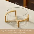 Grote 27cm glazen fruitschaal met bamboe standaard, 3800ml capaciteit voor in de woning - 3800ml / Groot Transparant (Bamboestandaard)