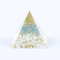 Miniature epoxy resin pyramid ornament with gold and blue crystal gravel stones - Aquamarine