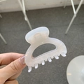 Detail of a large translucent white square hair claw clip held by hand for thick hair - Jelly White