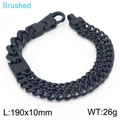 Men's black stainless steel double cuban chain bracelet with engravable metal plate - Black (KB166881-KFC)