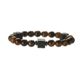 Tiger eye and lava stone beaded bracelet with square stones on white background - Tiger Eye and Volcanic Lava