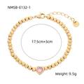 Pink heart zircon stainless steel beaded bracelet in gold finish for women - 17.5+3cm / Gold Ball Bead Pink Heart(NMSB-E132-1)