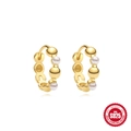 Elegant gold S925 sterling silver hoop earrings featuring white pearls and zircon accents - 925 Silver / Gold #7