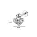 Hartvormige labret piercing van roestvrij staal met glanzende kristallen 0,7x0,6 cm - Hart Stijl (2639-5) / 1.2x8mm / Zilver
