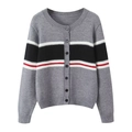Cárdigan de punto con cuello redondo para mujer, rayas grises y botones sencillos - S / Gris