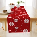 Christmas table runner with white snowflake pattern on red linen for dining table decor - Red White Snowflake Polka Dot (ZQ26-9)