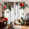Christmas themed velvet curtains with festive pine and gold ornaments pattern with metal rings - 142x160cm (56x63in) / Christmas Ball Print