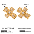 Waterproof gold stainless steel cross stud earrings with sparkling cubic zirconia stones - Jde2405059-we