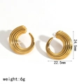 Minimalist gold C-shaped stainless steel textured earrings with striped pattern design - Gold Threaded Style (TE60591-G)