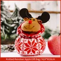Knitted Christmas reindeer gift bag with snowflake patterns and antlers, size 24x16cm - Knitted Apple Bag Reindeer