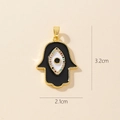 Golden Hamsa pendant with black enamel evil eye and colored zircons, size 3.2cm x 2.1cm - Gold Hamsa Hand Black Enamel Pendant (25-2)