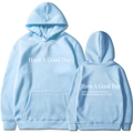 Sky blue Have A Good Day hoodie in size M featuring front and back positive slogan prints - S / Tops / Light Blue 312