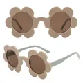 Floral petal sunglasses in beige with mint green temples for party fashion - P15-Khaki Green Temple