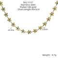 Detail showing 18K gold plated stainless steel floral necklace with blue oil drip centers - Small Flower Style (ZN1157G) / Gold