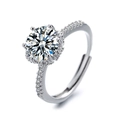 Classic six-prong heart-style adjustable ring with zircon stones in silver finish - J0329-Collar Halo Six-Prong