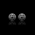 Punk style pentagram engraved round ear studs in vintage silver metal finish - 3D Star Disc Pair / Gunmetal Grey