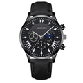 Men's chronograph quartz watch with black dial, leather strap and date function - Black Dial Silver Pointer Black Case