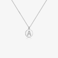 Elegante collar de plata S925 con colgante redondo y letra A en circonitas pavé - Plata-A