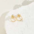 Minimalist geometric gold drop earrings featuring a polished metal ball and open circle design - Small Ball Hoop Earrings / 14K Gold