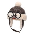 Chapeau aviateur hiver enfant imprimé léopard avec cache-oreilles et lunettes déco - 50cm (Recommandé 1-2 Ans) / Style Expression Animale à Lunettes / Gris