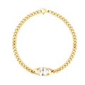 Detail of gold Cuban link chain with oval crystal stone and lobster clasp closure - B2032-Gold White Oval Gemstone Bracelet