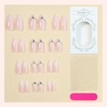 Unghie finte artigianali effetto cat-eye con fiocco 3D e perle in rosa nude - In Scatola 24 Pezzi (2XB1-14139)