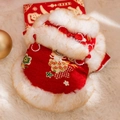 Red festive pet Tang suit with rabbit embroidery and faux fur trim for dogs and cats - XS / Deruo Red (Brown Trim)