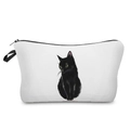 Vista dettagliata del borsello in tessuto bianco con stampa gatto nero e cerniera - Stile Gatto Nero Acquerello Bianco (hz3547)