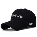 Casquette de baseball noire classique avec broderie Believe blanche style streetwear - Réglable / Noir