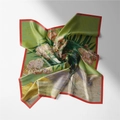 Détail d'un foulard en soie style Van Gogh montrant une peinture florale et sa texture - 53cm / Lauriers-roses - Van Gogh