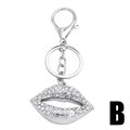Glinsterende lippen sleutelhanger met zilveren strass voor handtas decoratie ring - Lip