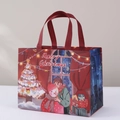 Red Christmas non-woven gift bag with snowman and tree illustrations and handles - Christmas Style 36